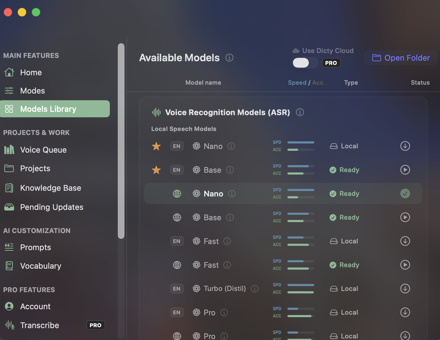 Dicty Models Library UI screenshot
